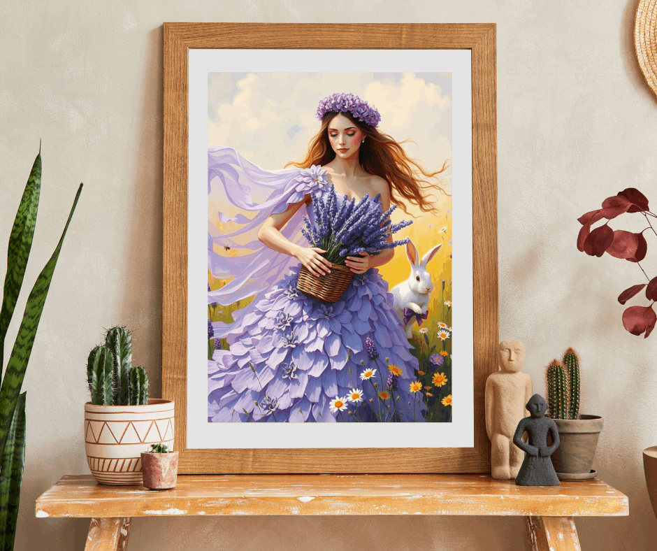Lady of the Lavender Meadow - Pastel Floral Garden Jigsaw Puzzle for Nature and Flower Lover