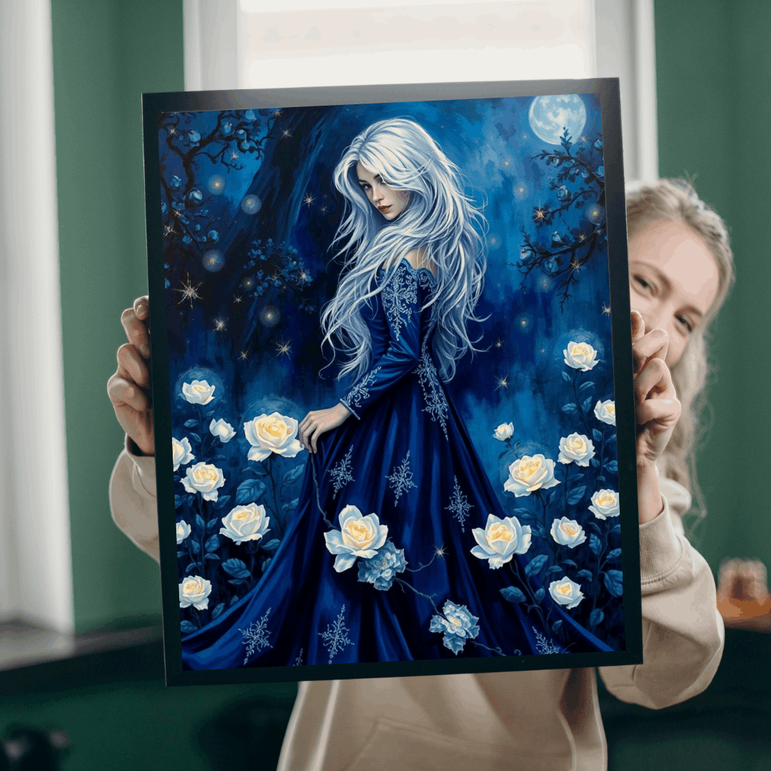 Lady of the Midnight Garden - Moonlit White Rose Jigsaw Puzzle