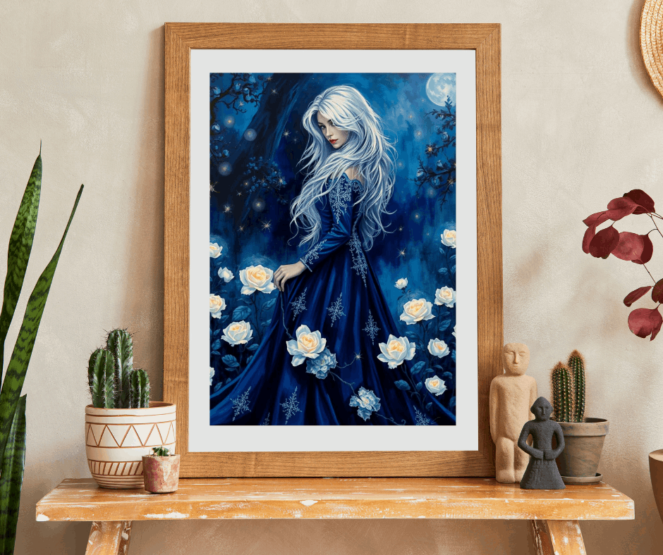 Lady of the Midnight Garden - Moonlit White Rose Jigsaw Puzzle