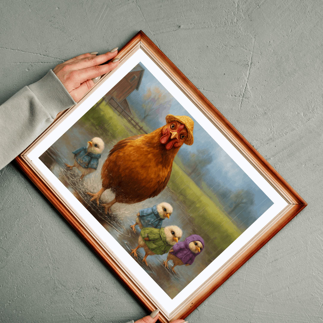 Mud Puddle Mischief Jigsaw Puzzle - Rainy Day Chicken Scene, Fun Family Game, Puzzle Lover Gift, Cozy Night In Activity, Farm Nature Theme Puzzle The Puzzle Chest