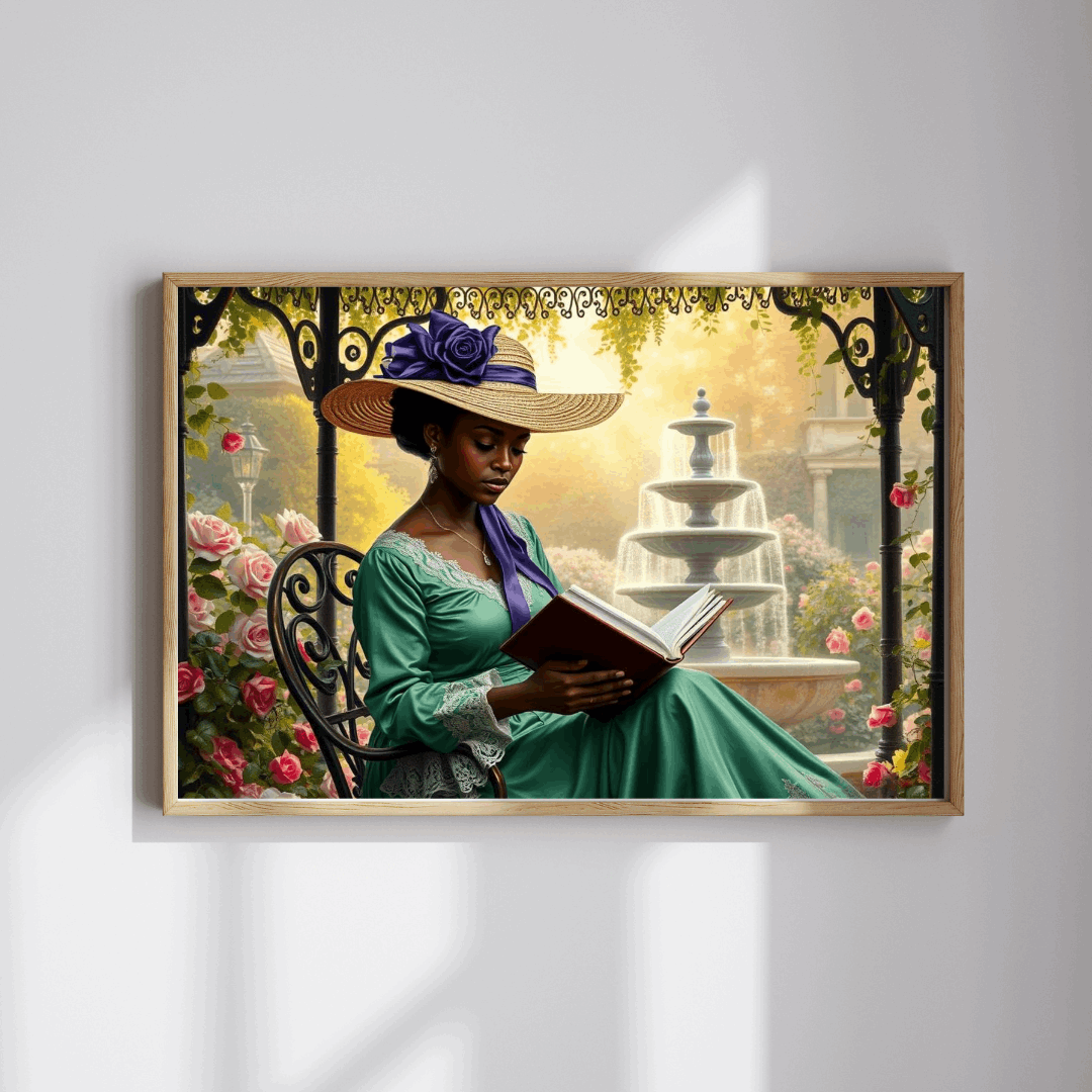 Black Victorian Scholar Jigsaw Puzzle, Afro Woman Reading in Flower Garden, Afrocentric Art Puzzle The Puzzle Chest