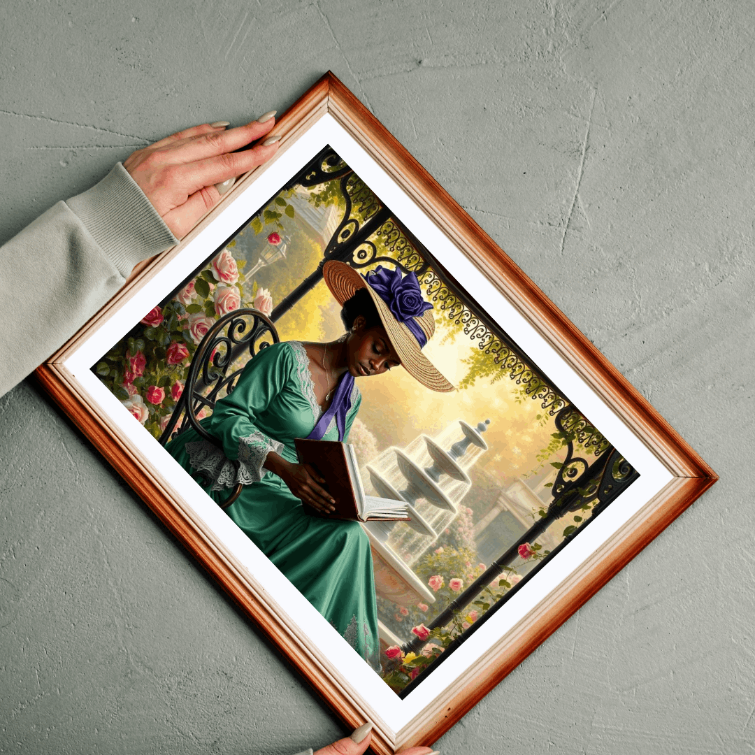 Black Victorian Scholar Jigsaw Puzzle, Afro Woman Reading in Flower Garden, Afrocentric Art Puzzle The Puzzle Chest