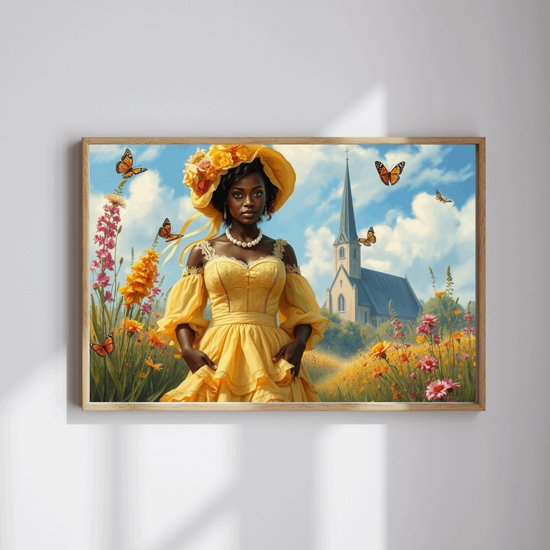 Victorian Puzzle - Black Woman in Ornate 19th-Century Dress in Wildflower Field, Afrocentric Art Puzzle The Puzzle Chest