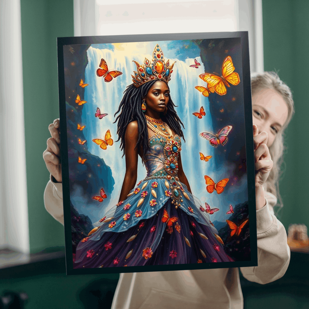 Spirit of the Waterfall Princess Puzzle - Dreamy African Princess Fantasy Jigsaw with Rainbow Mist Puzzle The Puzzle Chest