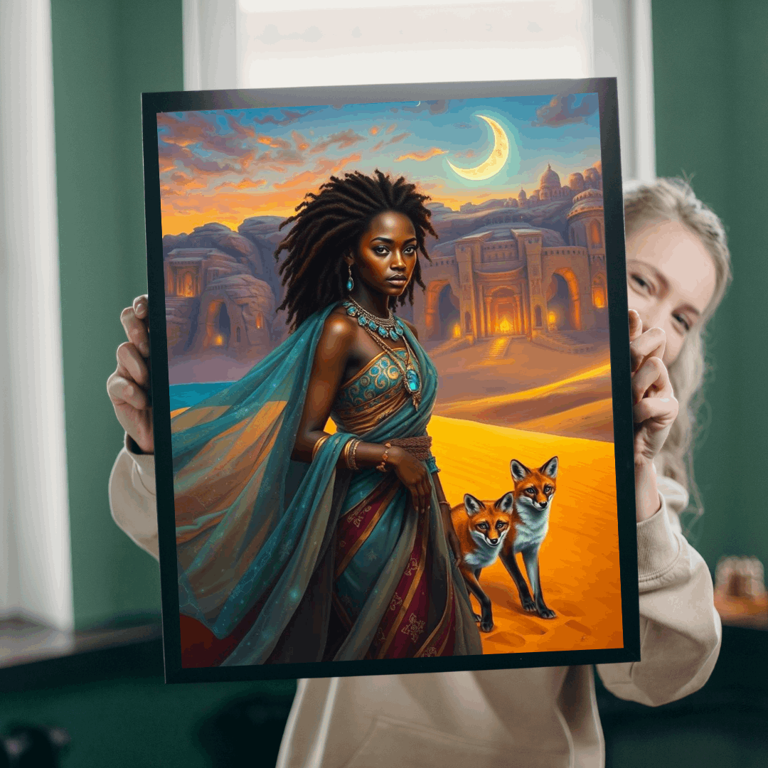 Starlit Desert Princess Puzzle - African American Woman Celestial Skies Jigsaw, Black Art, Afrocentric Artwork Puzzle The Puzzle Chest