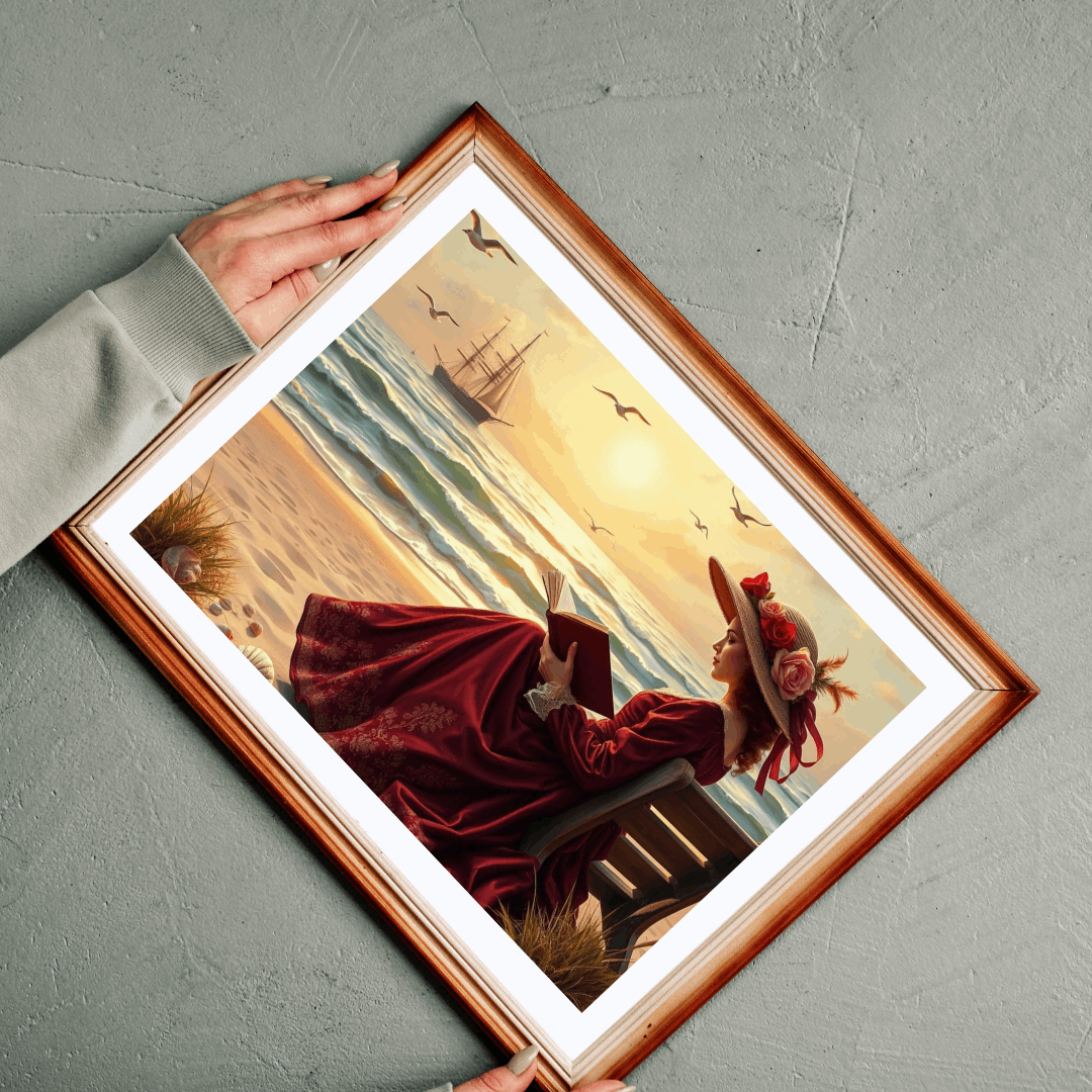Victorian Seaside Reverie Jigsaw Puzzle - Elegant Woman Reading on the Shoreline, Romantic Vintage Puzzle Art Game Puzzle The Puzzle Chest