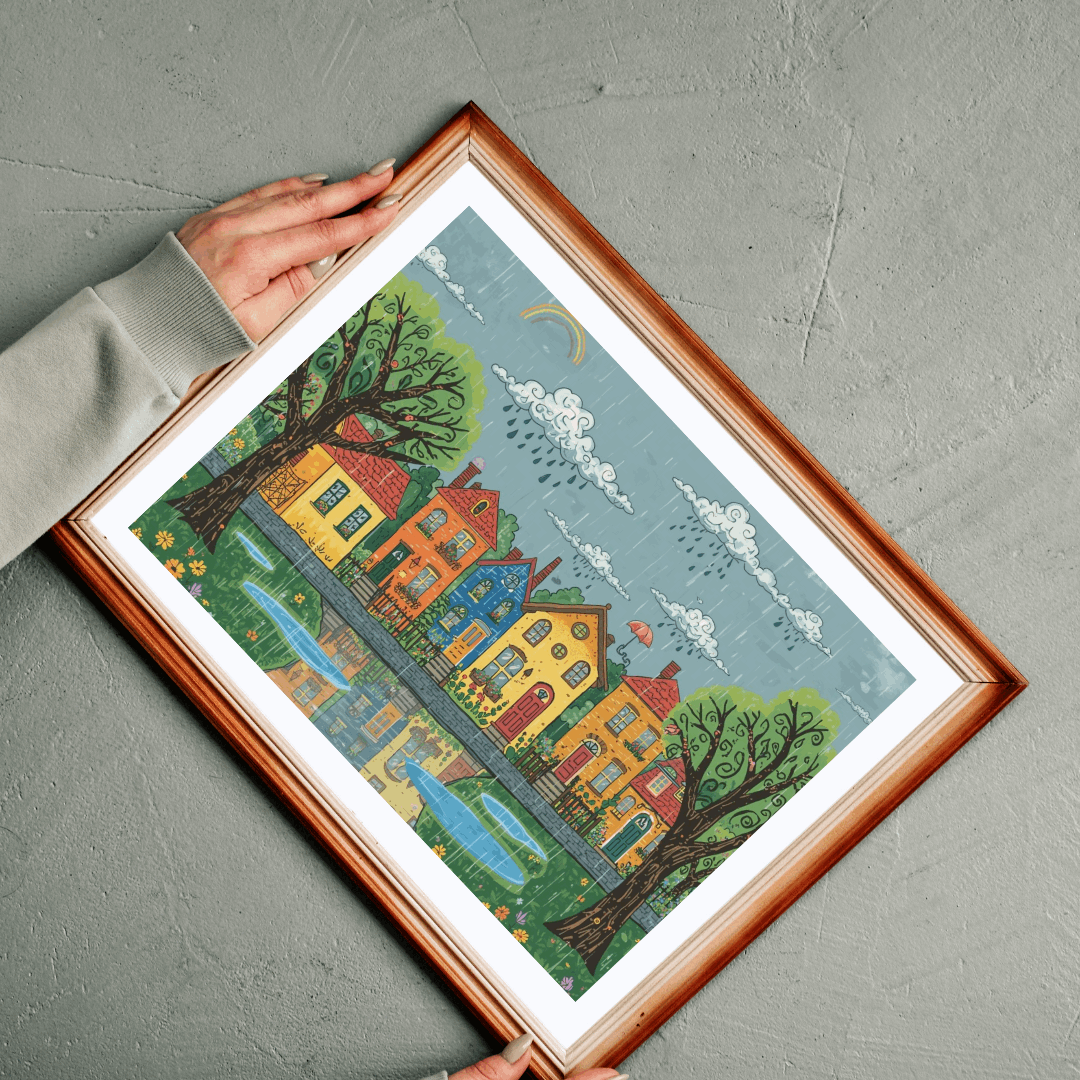 Charming Neighborhood Jigsaw Puzzle - Rainy Day In Town Puzzle The Puzzle Chest