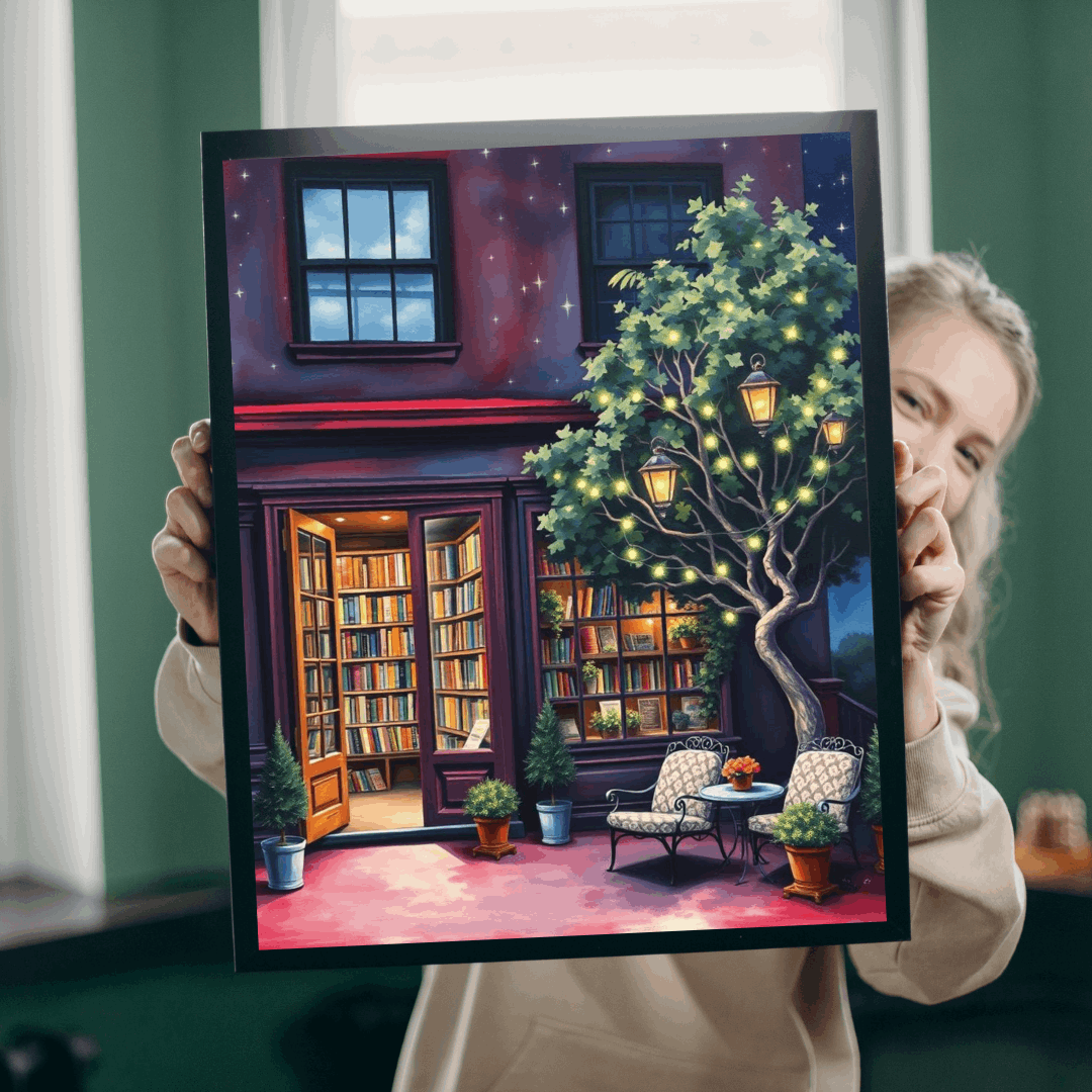 Fairy Light Bookstore Jigsaw Puzzle with Outdoor Reading Nook Perfect for Book Lovers Puzzle The Puzzle Chest