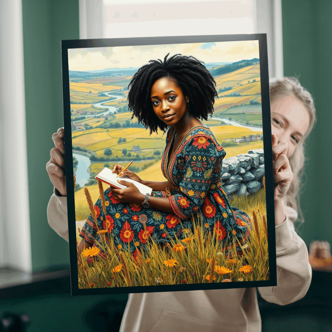 The Sketcher Jigsaw Puzzle - Black Woman Drawing on Hillside, Afrocentric Puzzle Art, African American Artwork Puzzle The Puzzle Chest