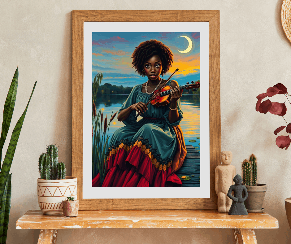 The Fiddler Jigsaw Puzzle - Twilight Serenade African American Woman Playing Fiddle, Afrocentric Art, Black Musician Puzzle The Puzzle Chest