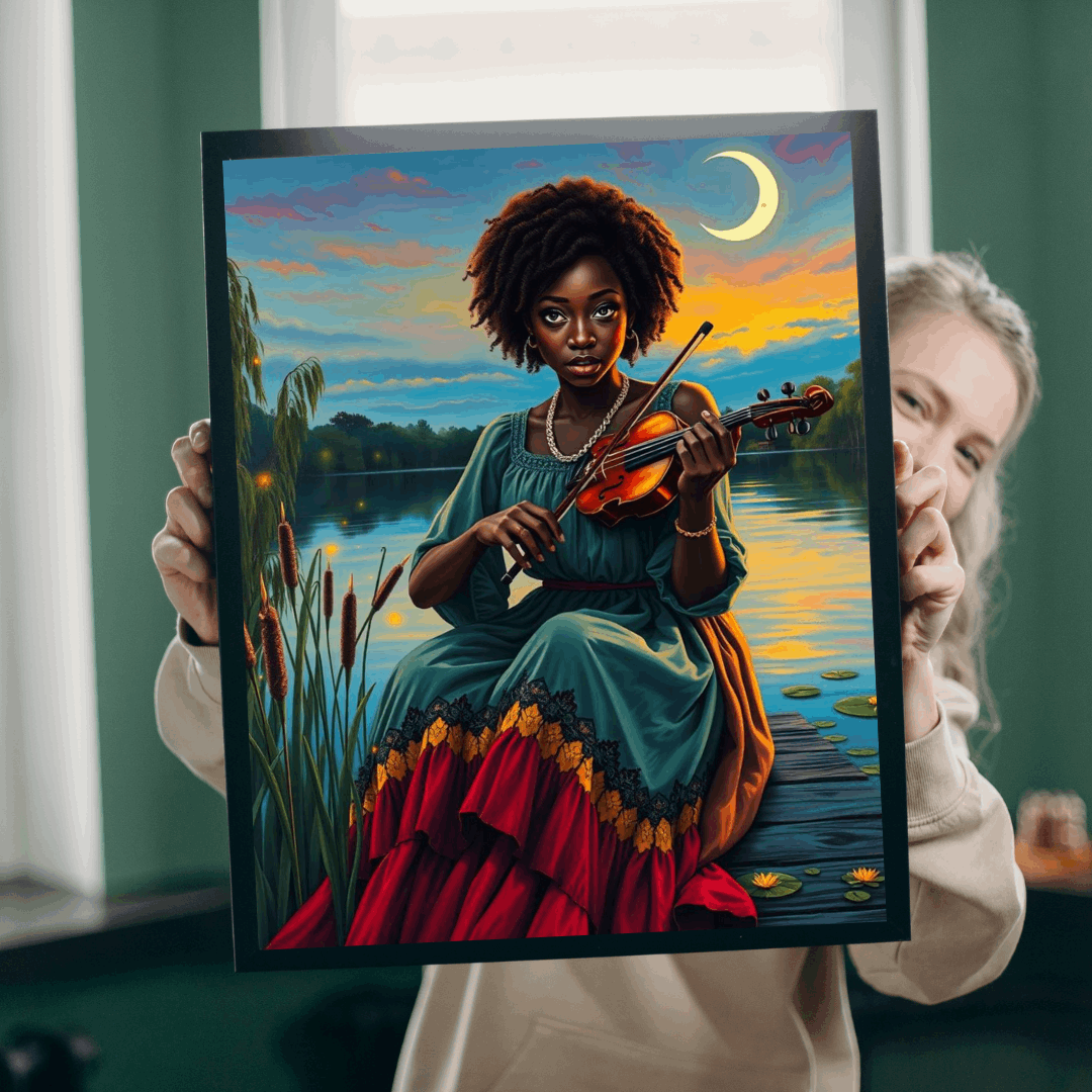 The Fiddler Jigsaw Puzzle - Twilight Serenade African American Woman Playing Fiddle, Afrocentric Art, Black Musician Puzzle The Puzzle Chest