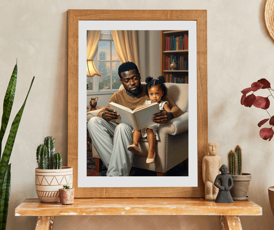 Black Family Reading Jigsaw Puzzle - African American Father and Daughter Heartwarming Scene, Afrocentric Art Puzzle The Puzzle Chest