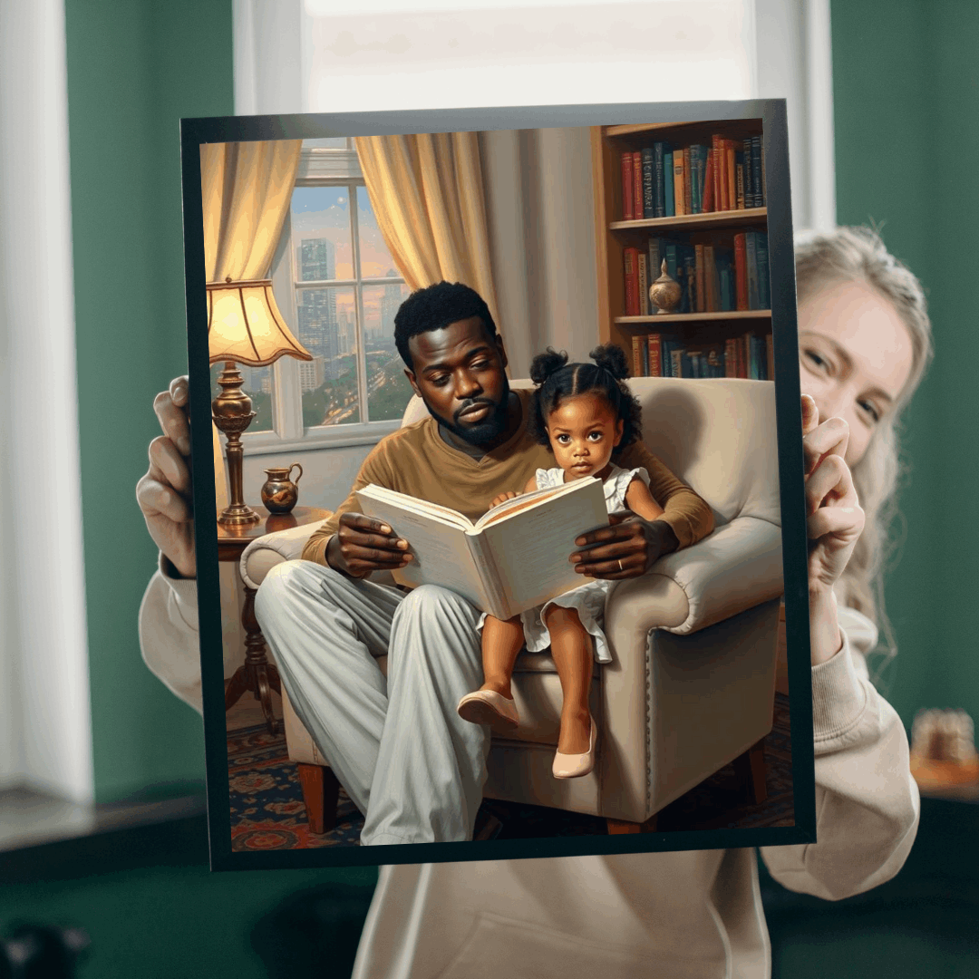 Black Family Reading Jigsaw Puzzle - African American Father and Daughter Heartwarming Scene, Afrocentric Art Puzzle The Puzzle Chest
