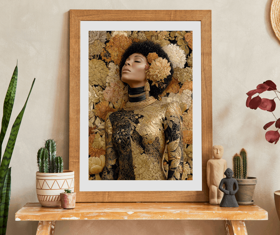 Melanin Majesty Afrocentric Art Jigsaw Puzzle - Black Woman Beauty with Natural Hair and Floral Patterns Puzzle The Puzzle Chest