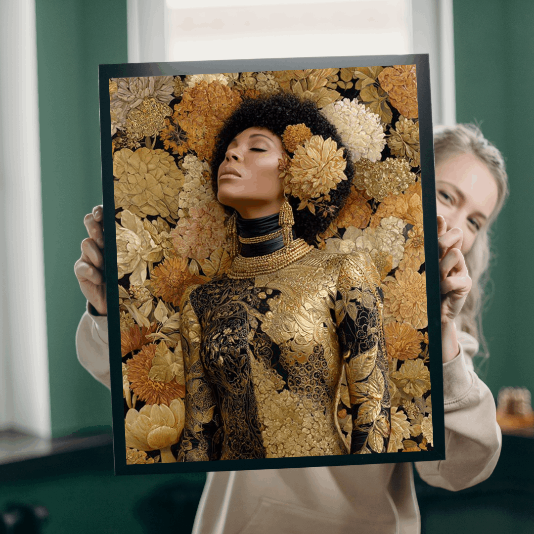 Melanin Majesty Afrocentric Art Jigsaw Puzzle - Black Woman Beauty with Natural Hair and Floral Patterns Puzzle The Puzzle Chest