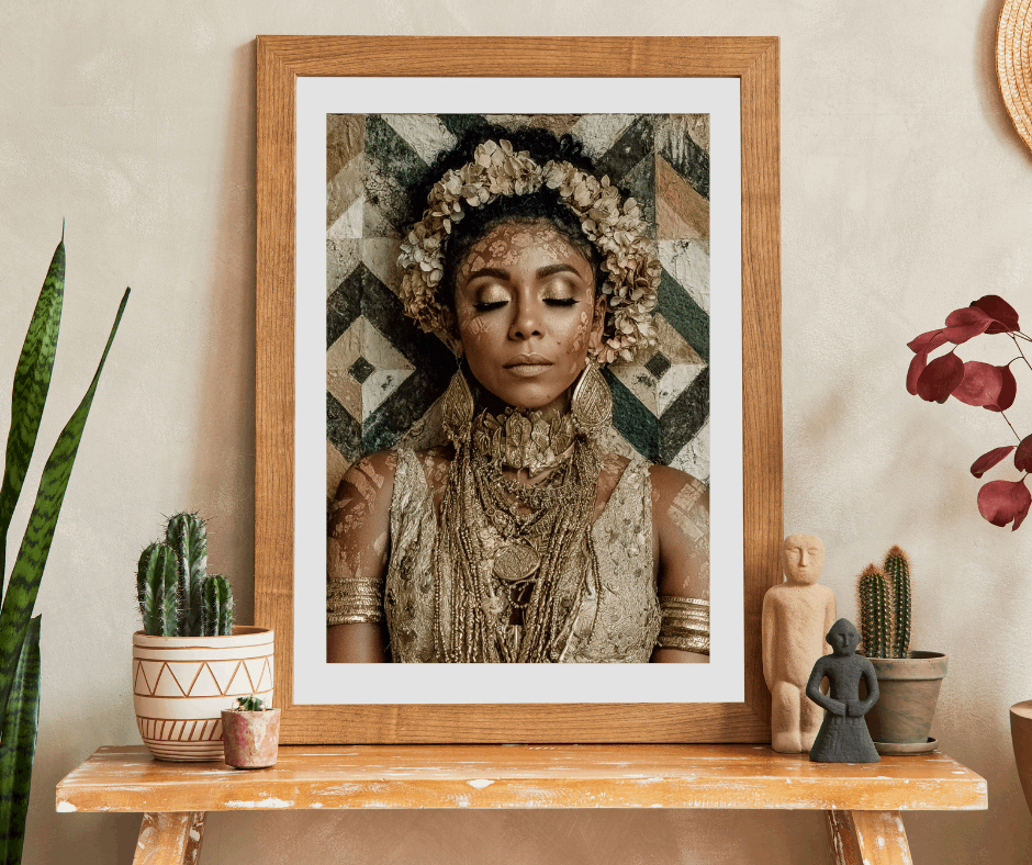 Afrocentric Black Art Jigsaw Puzzle - Melanin African American Beauty with Crown and Geometric Patterns Puzzle The Puzzle Chest