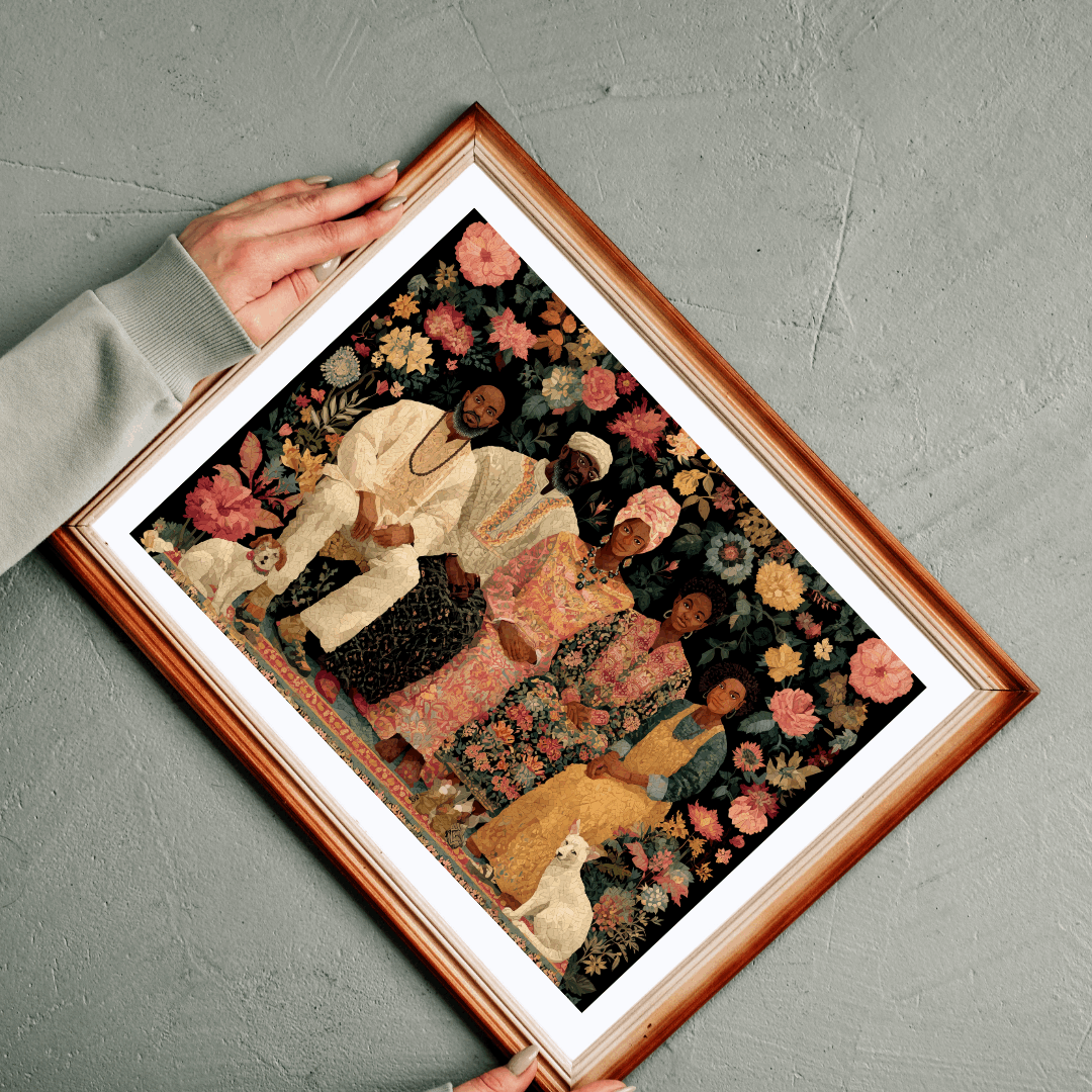 Black Art Jigsaw Puzzle - Afrocentric Family Portrait in Story-Quilt Style with Bold Patterned Fabrics Puzzle The Puzzle Chest