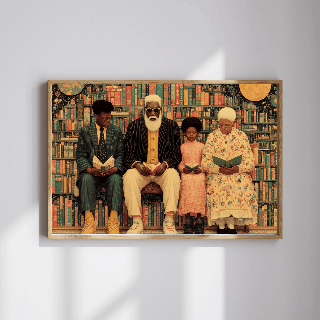 Black Art Jigsaw Puzzle - Afrocentric Community Library Scene with Family Reading Together, Thoughtful Holiday or Birthday Gift Puzzle The Puzzle Chest