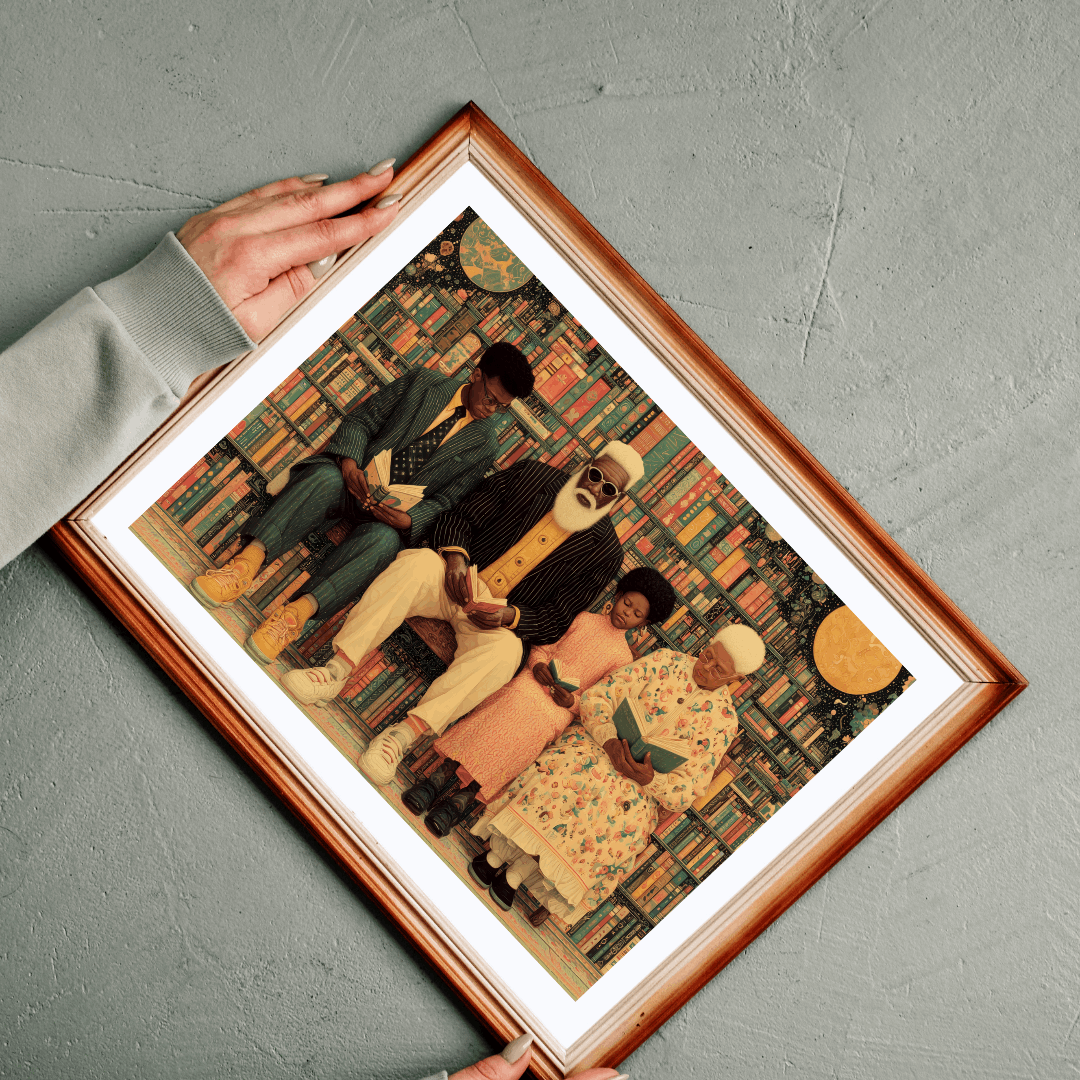 Black Art Jigsaw Puzzle - Afrocentric Community Library Scene with Family Reading Together, Thoughtful Holiday or Birthday Gift Puzzle The Puzzle Chest