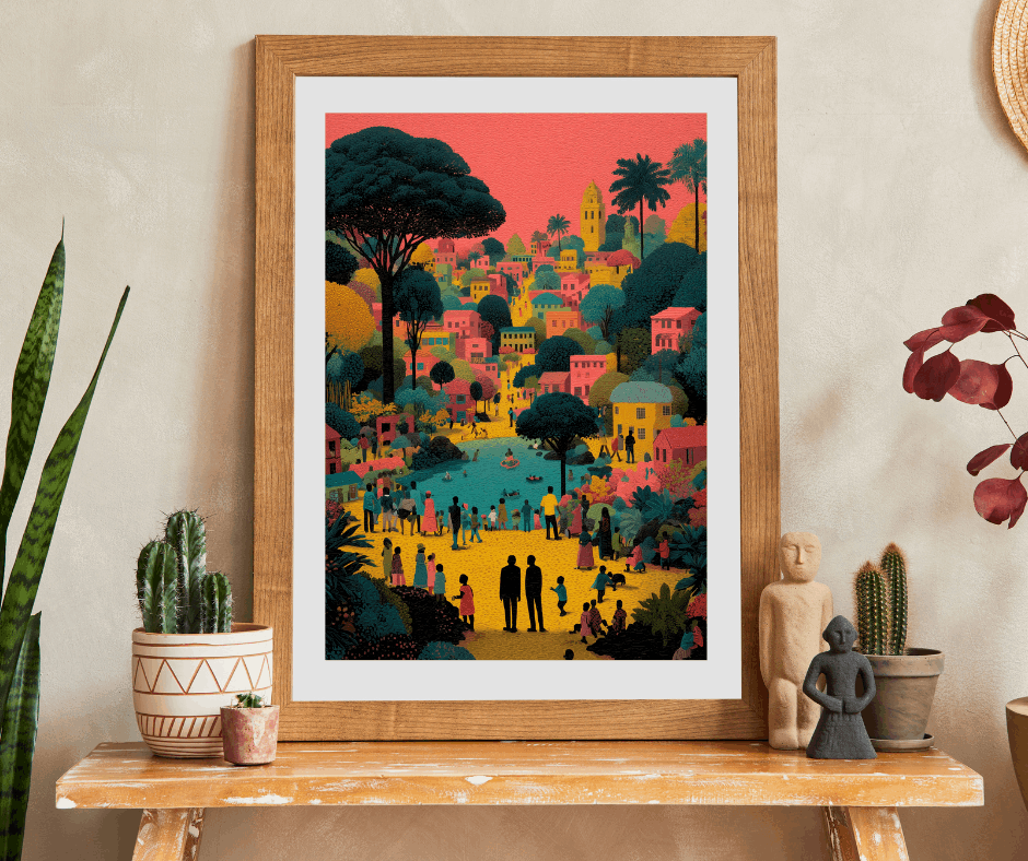 Afrocentric Black Art Jigsaw Puzzle - Vibrant Cityscape with African American Families and Children Playing Puzzle The Puzzle Chest