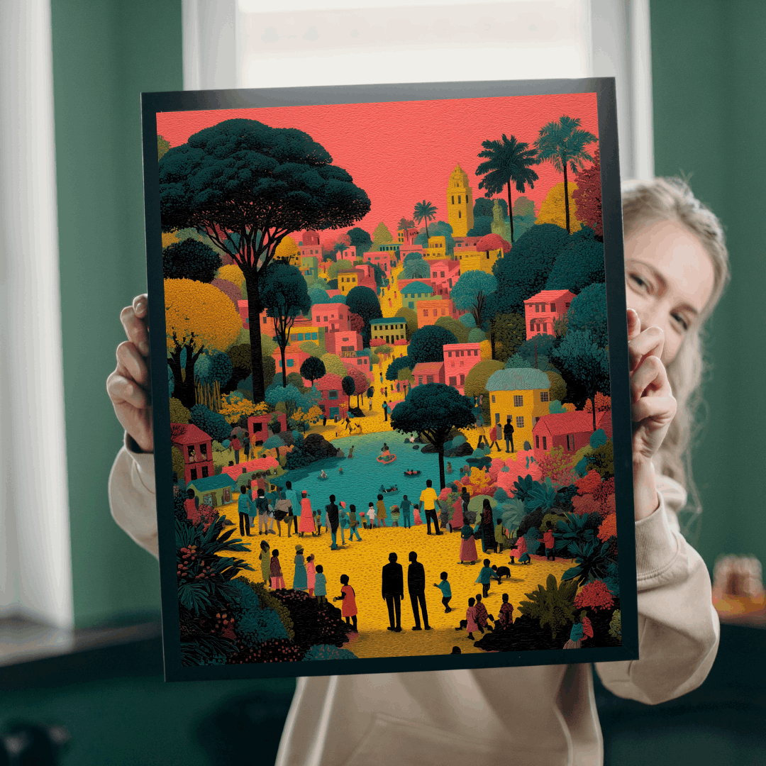 Afrocentric Black Art Jigsaw Puzzle - Vibrant Cityscape with African American Families and Children Playing Puzzle The Puzzle Chest