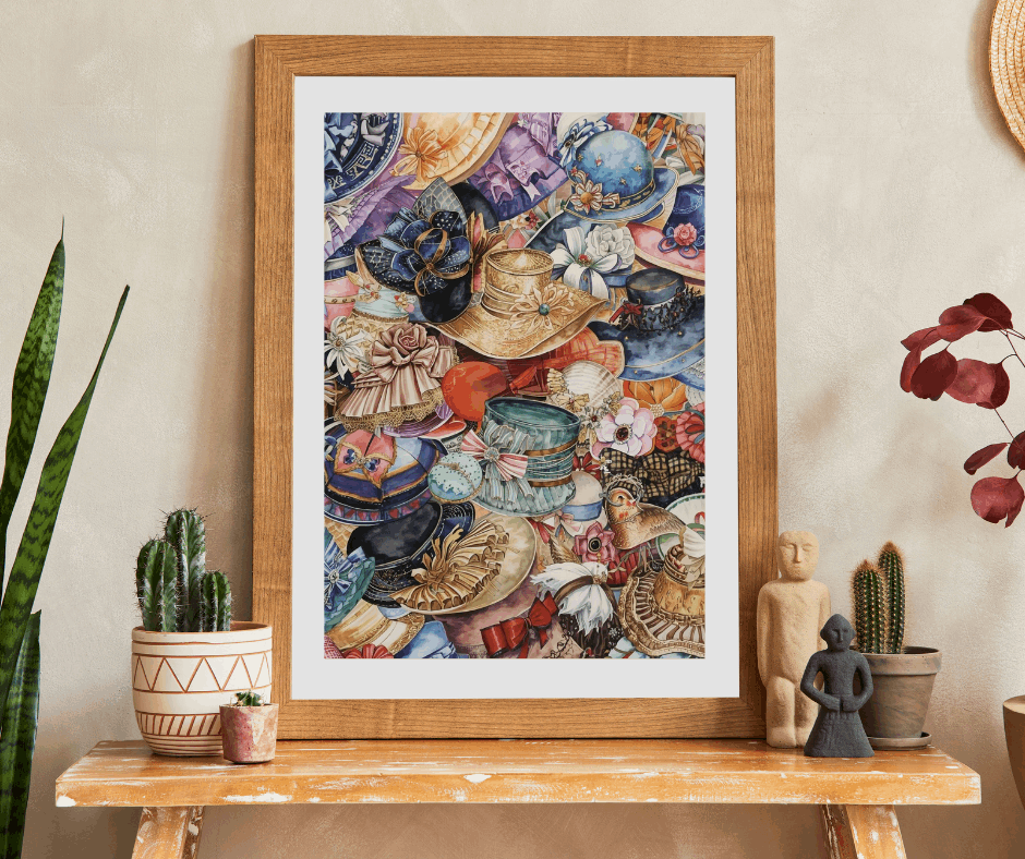 Church Hat Collage Jigsaw Puzzle – Overlapping Vintage Hats with Flowers, Ribbons, and Retro Style Puzzle The Puzzle Chest
