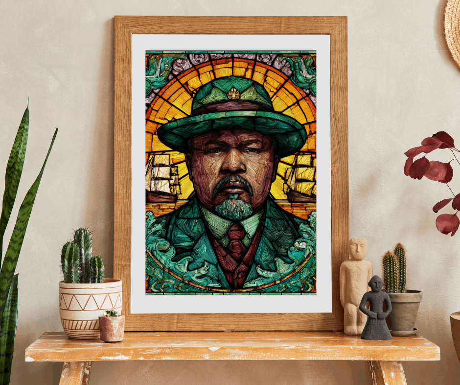Marcus Garvey Jigsaw Puzzle – Afrocentric Stained Glass Art, Pan-African, Historical Black Leaders Puzzle, Sunburst & Ship Motif Illustration Puzzle The Puzzle Chest