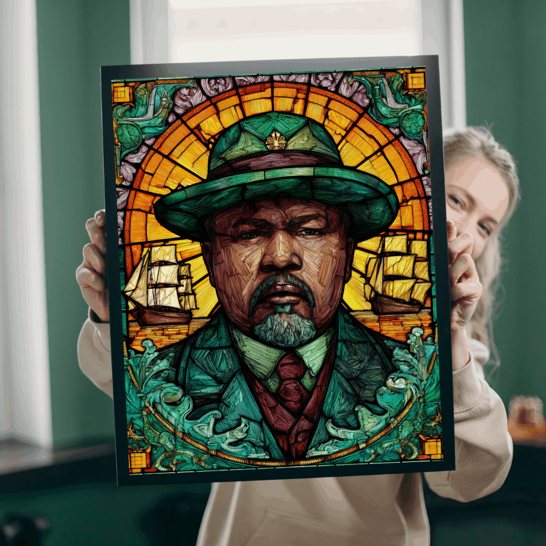Marcus Garvey Jigsaw Puzzle – Afrocentric Stained Glass Art, Pan-African, Historical Black Leaders Puzzle, Sunburst & Ship Motif Illustration Puzzle The Puzzle Chest