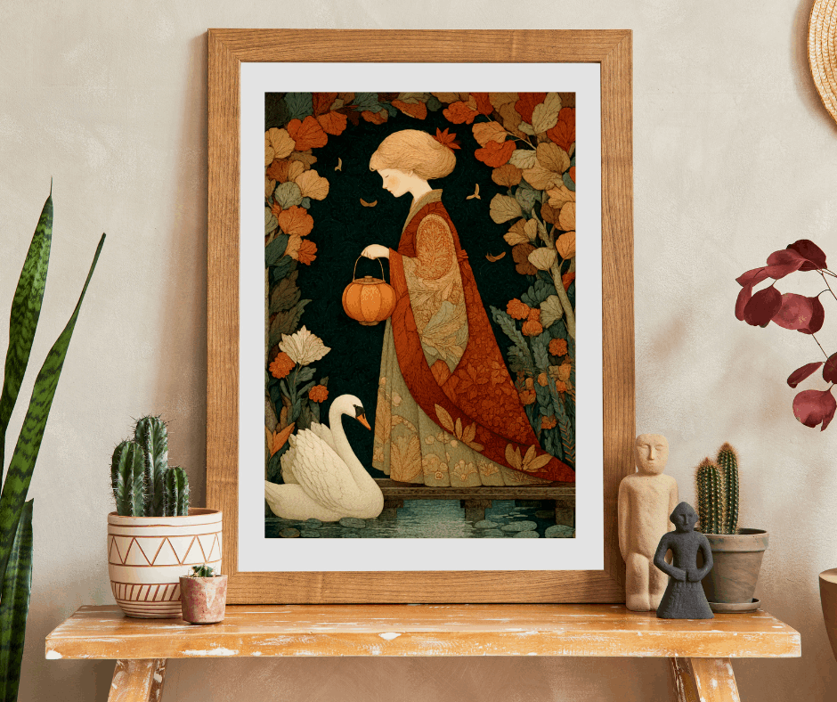 Autumn Bridge Jigsaw Puzzle – Whimsical Fall Fairy-Tale Puzzle for Adults, Girl with Lantern and Swan Puzzle The Puzzle Chest