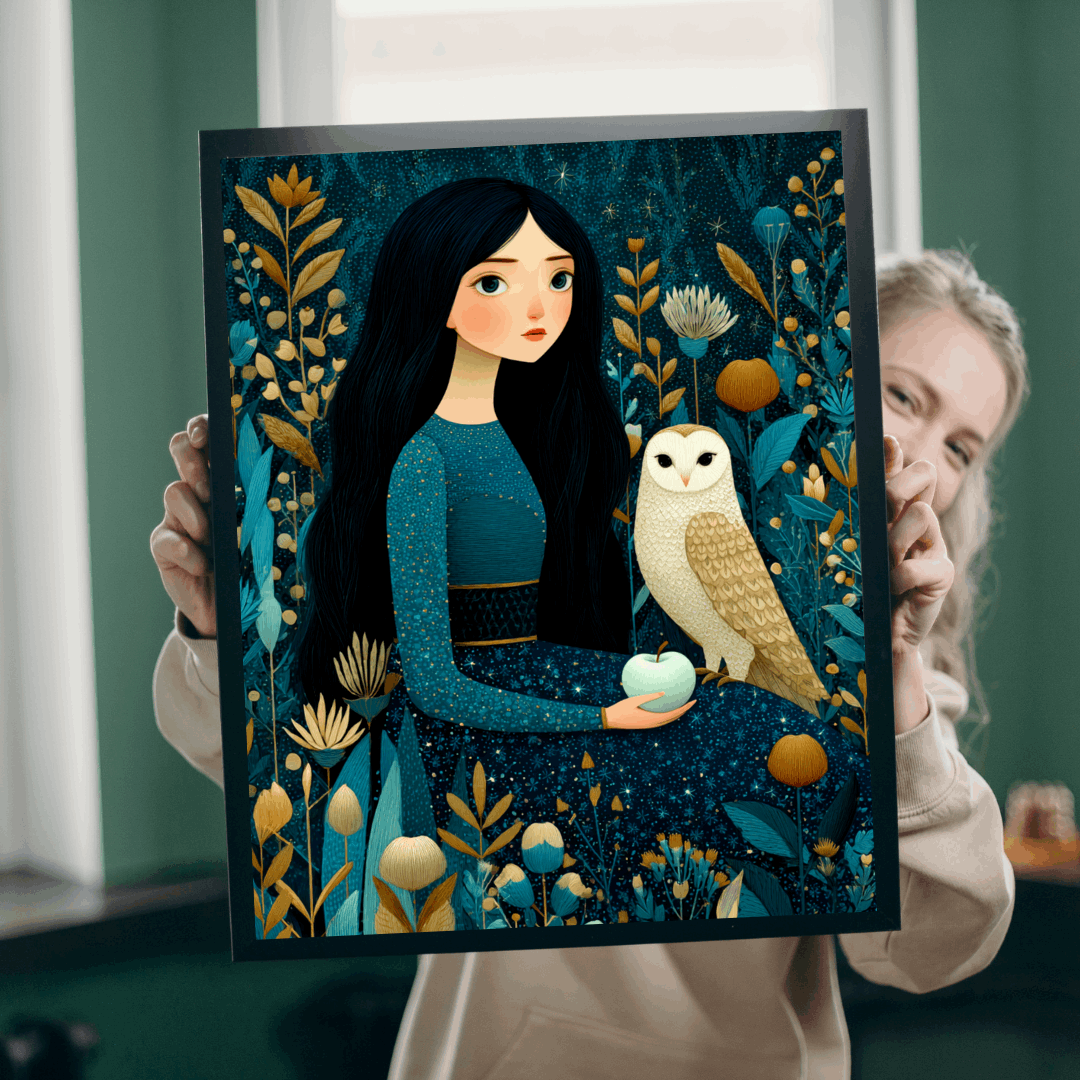 Moonlit Orchard Jigsaw Puzzle – Whimsical Autumn Puzzle for Adults, Girl with Owl and Silver Apples Puzzle The Puzzle Chest