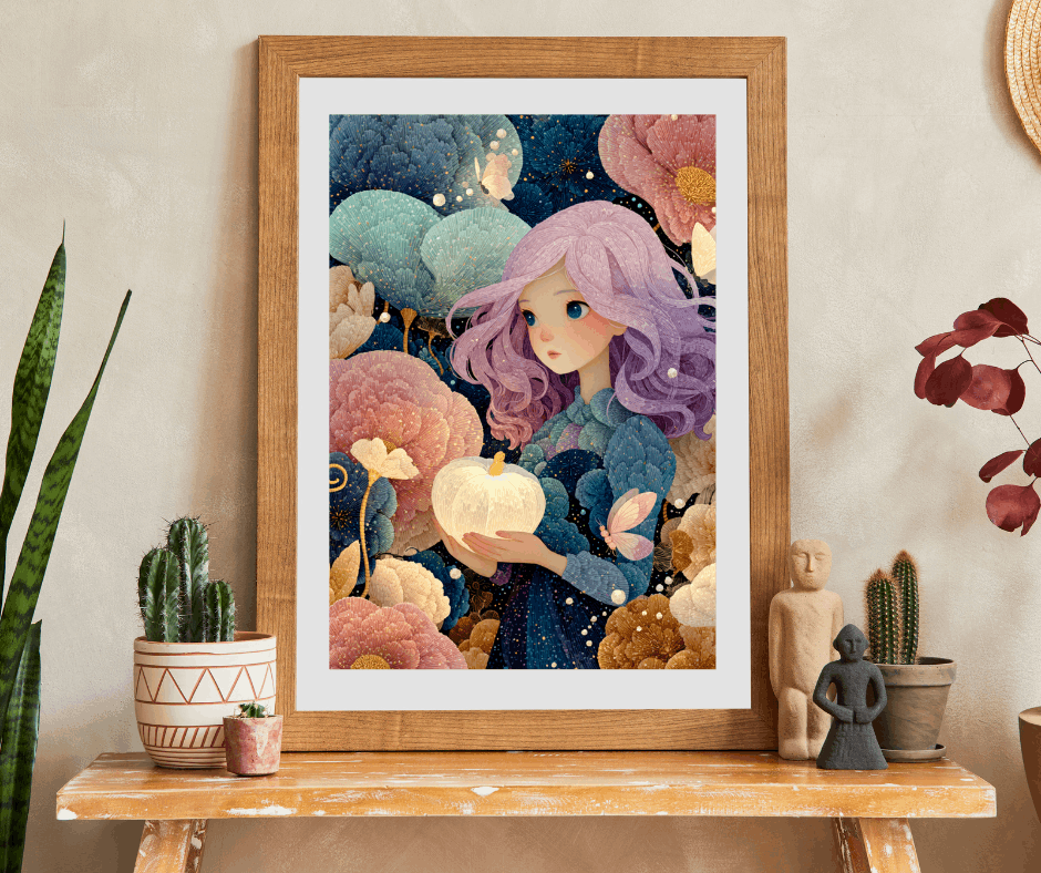 Enchanted Garden Jigsaw Puzzle – Fantasy Girl with Lavender Hair, Magical Pumpkins, Autumn Scene Puzzle The Puzzle Chest