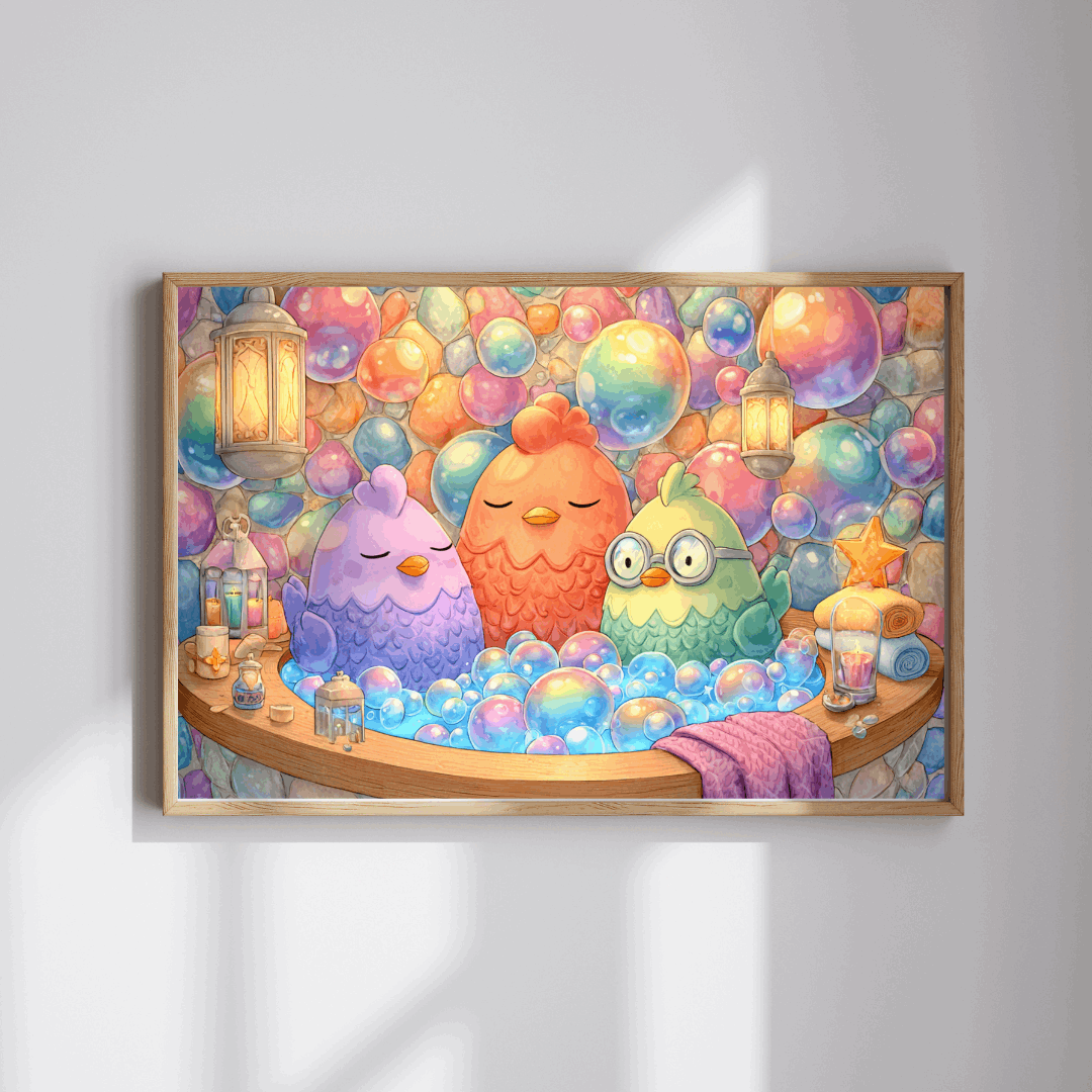 Pastel Bubble Chicken Puzzle – Whimsical Chickens in Rainbow Bubble Bath, Fairy-Tale Farm Animal Jigsaw Puzzle Puzzle The Puzzle Chest