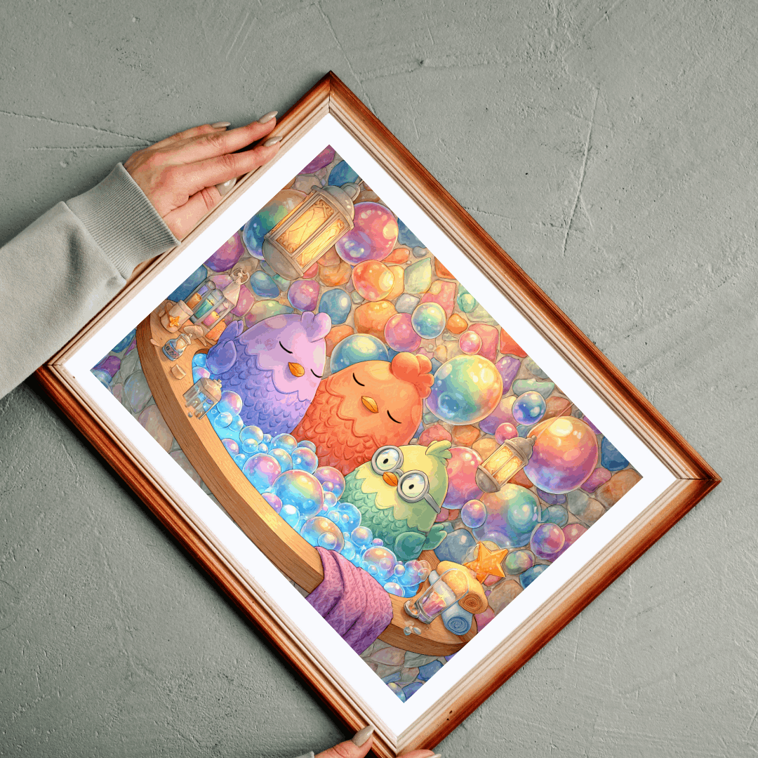 Pastel Bubble Chicken Puzzle – Whimsical Chickens in Rainbow Bubble Bath, Fairy-Tale Farm Animal Jigsaw Puzzle Puzzle The Puzzle Chest