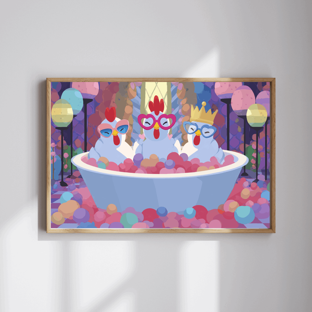 Bubblegum Chicken Puzzle – Quirky Chickens in Candy Spa Bath with Pink Foam, Whimsical Fairy-Tale Jigsaw Puzzle Puzzle The Puzzle Chest