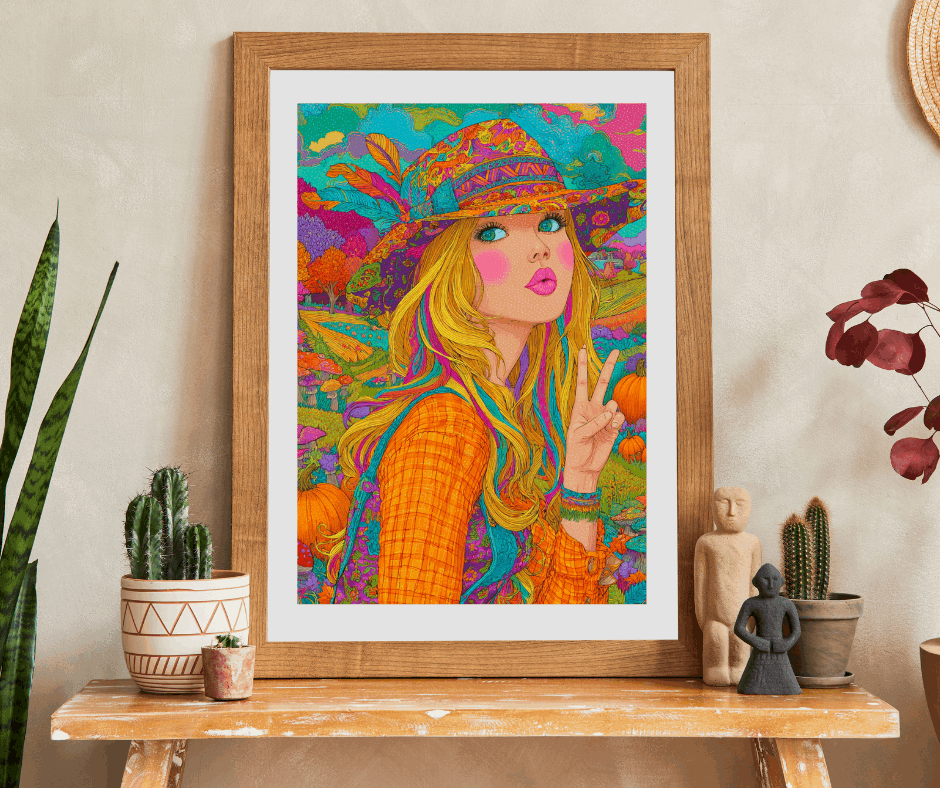 Retro Psychedelic Cowgirl Jigsaw Puzzle - Autumn Themed Cartoon Illustration, Artsy Gifts, Recreational Activities, Cozy Nights, Family Time Puzzle The Puzzle Chest