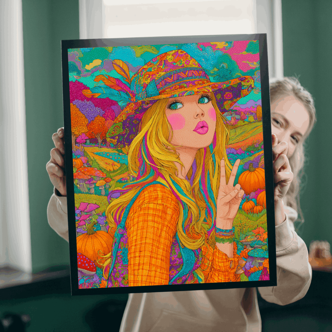 Retro Psychedelic Cowgirl Jigsaw Puzzle - Autumn Themed Cartoon Illustration, Artsy Gifts, Recreational Activities, Cozy Nights, Family Time Puzzle The Puzzle Chest