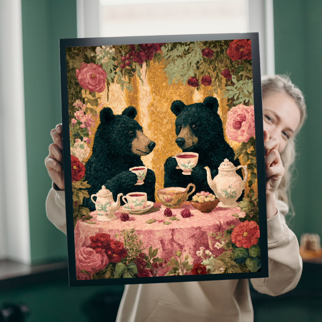 Pretty in Pink – Rosy Bear Tea Party Puzzle with Romantic Cottage Garden Scene, Animal Themed Jigsaw Game Puzzle The Puzzle Chest