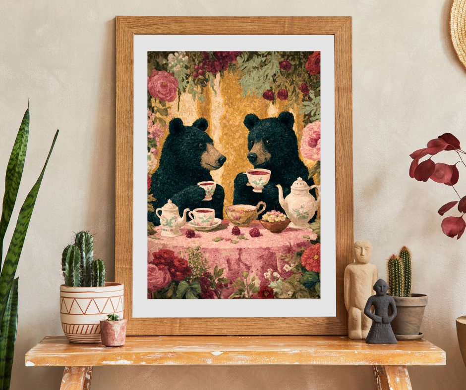 Pretty in Pink – Rosy Bear Tea Party Puzzle with Romantic Cottage Garden Scene, Animal Themed Jigsaw Game Puzzle The Puzzle Chest
