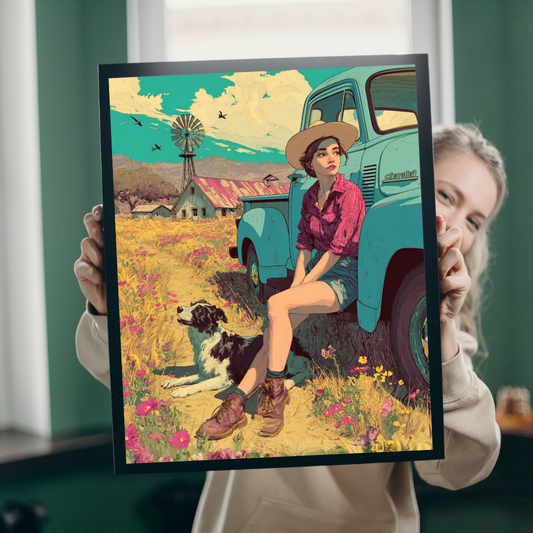 Vintage Farm Life Jigsaw Puzzle – 1950s Girl and Border Collie by Classic Truck, Retro Countryside Puzzle The Puzzle Chest