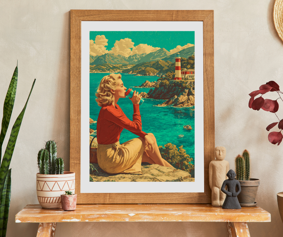 Vintage Coastal Jigsaw Puzzle – 1950s Seaside Travel Poster with Lighthouse Retro Ocean View Puzzle The Puzzle Chest