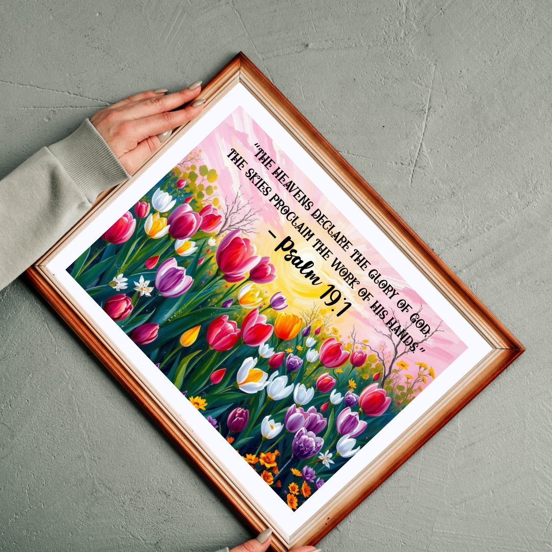 Glory of Creation Jigsaw Puzzle - Sunrise Tulips, Floral Christian Nature Theme, Biblical Quote Psalm 19:1, Inspirational Faith Based Game, Religious Gift Idea Puzzle The Puzzle Chest