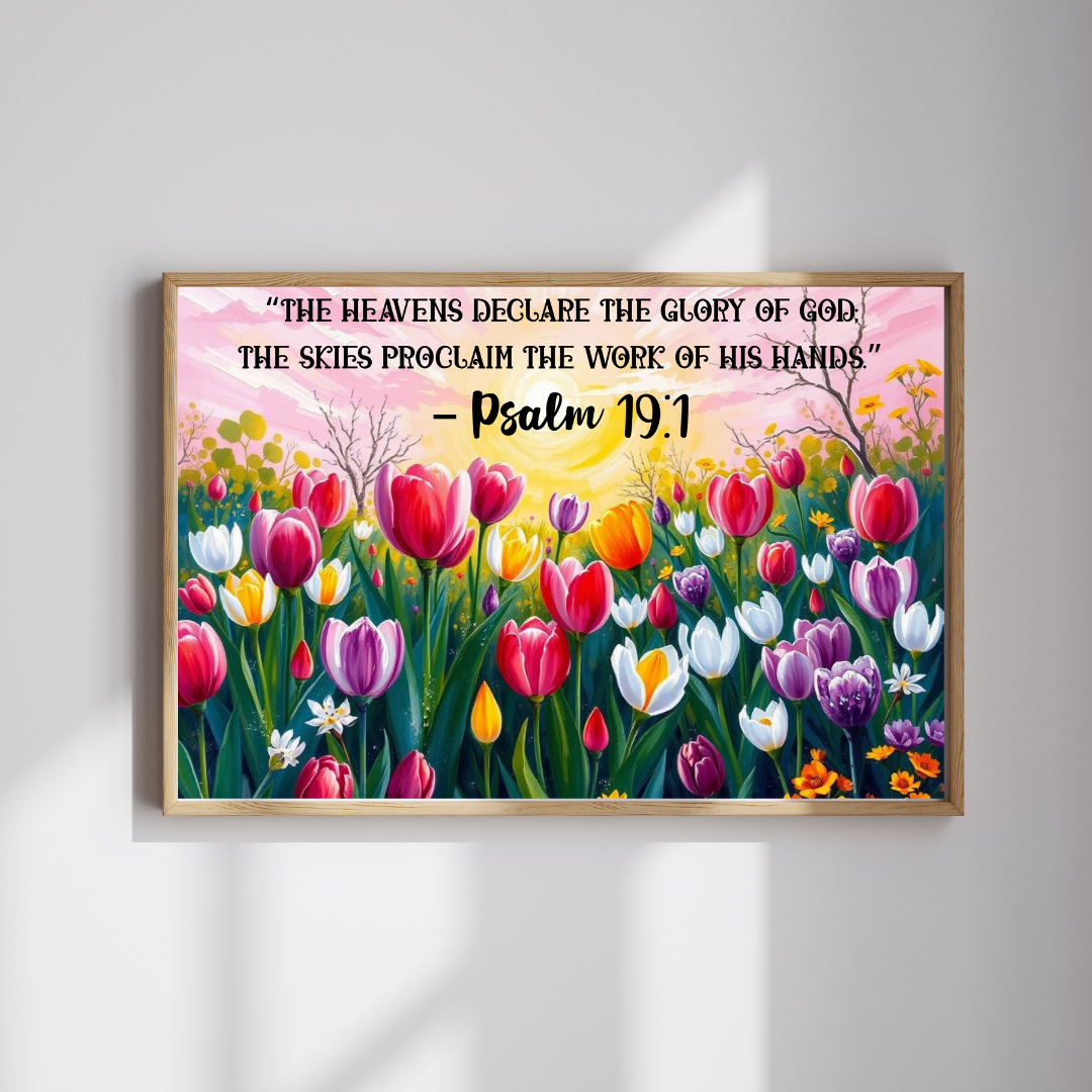 Glory of Creation Jigsaw Puzzle - Sunrise Tulips, Floral Christian Nature Theme, Biblical Quote Psalm 19:1, Inspirational Faith Based Game, Religious Gift Idea Puzzle The Puzzle Chest