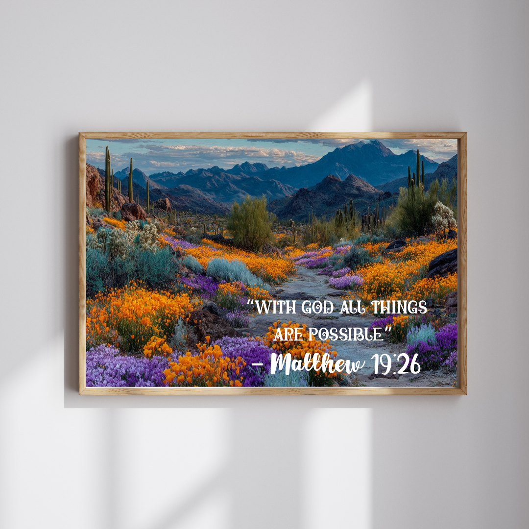 Blooming Desert Jigsaw Puzzle, Inspirational Puzzle Featuring Matthew 19:26 Puzzle The Puzzle Chest