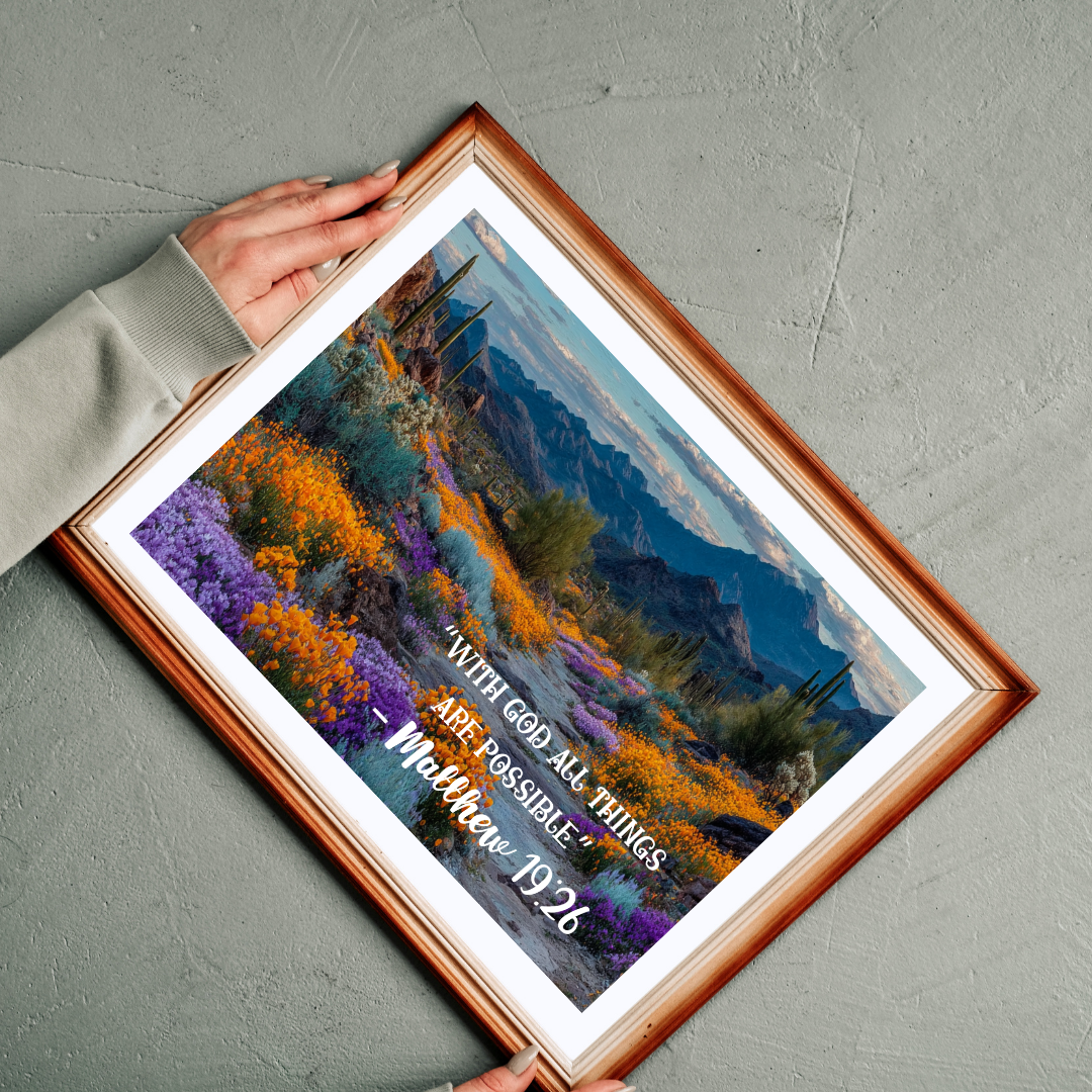 Blooming Desert Jigsaw Puzzle, Inspirational Puzzle Featuring Matthew 19:26 Puzzle The Puzzle Chest