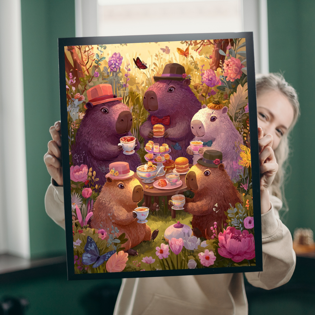 Capybara Tea Party in the Meadow Jigsaw Puzzle, Animal Themed Game for Kids and Adults Puzzle The Puzzle Chest