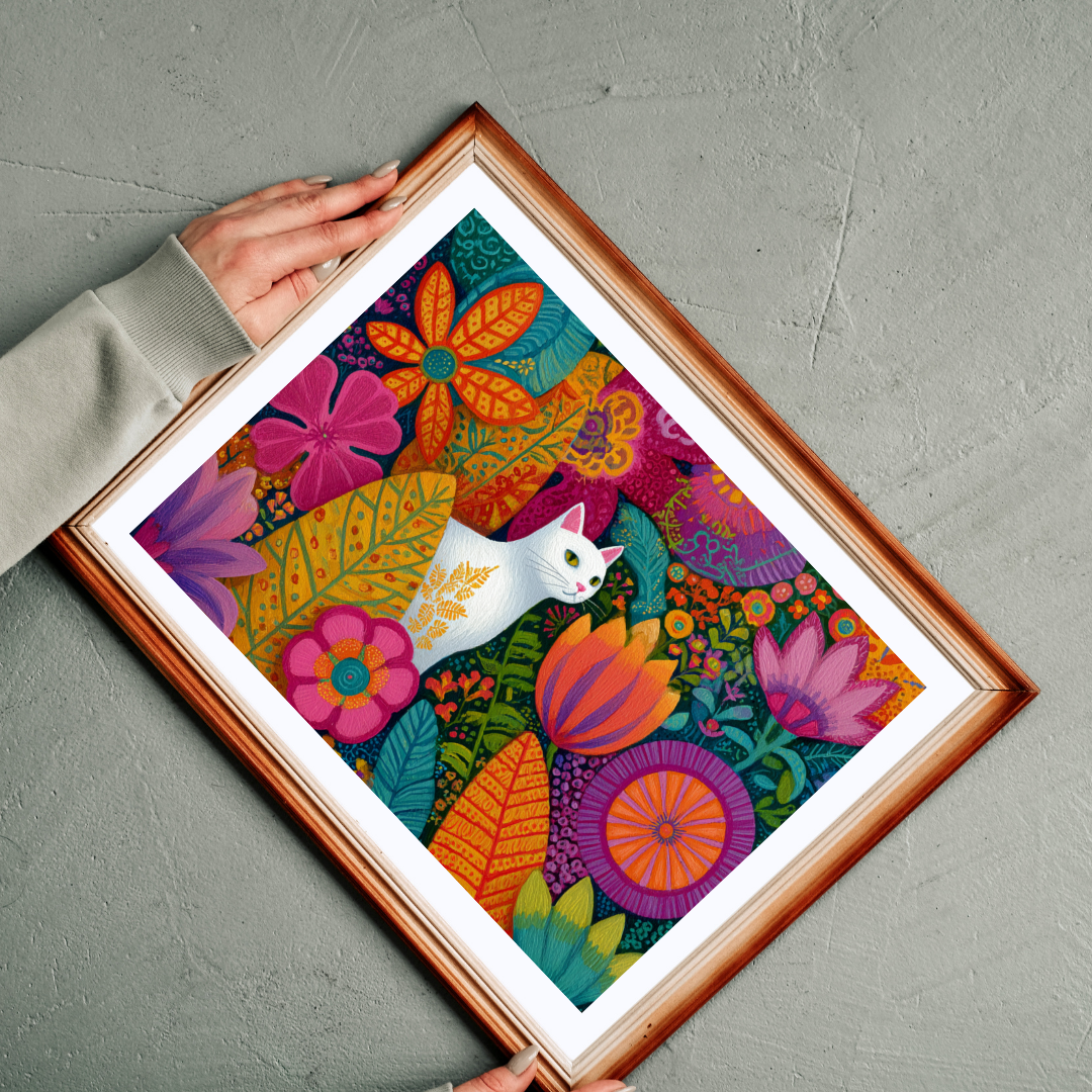 Cat Among the Flowers – Garden Cat Jigsaw Puzzle, Animal Theme Fauvist Flower Art Puzzle, Cartoonish Puzzle The Puzzle Chest