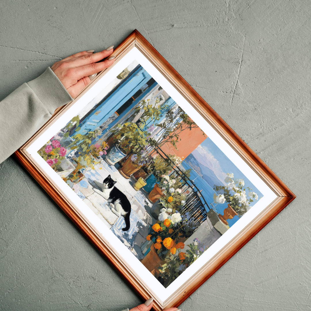 Cat on the Flower Balcony – Seaside Fauvist Jigsaw Puzzle, Animal Theme Kitten Puzzle Puzzle The Puzzle Chest