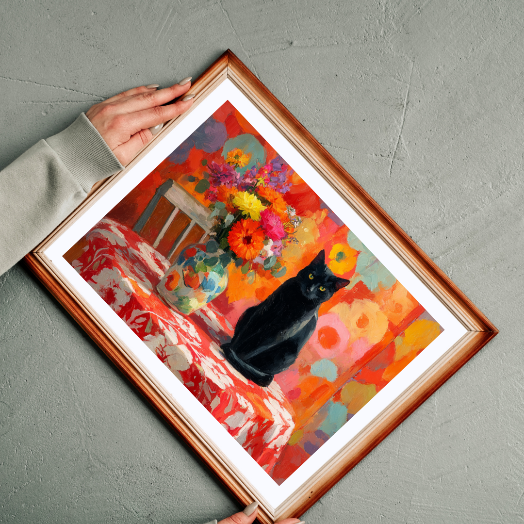 Cat and the Flowered Tablecloth – Fauvist Black Cat Jigsaw Puzzle, Animal Theme Art Puzzle, Matisse-Inspired Puzzle The Puzzle Chest