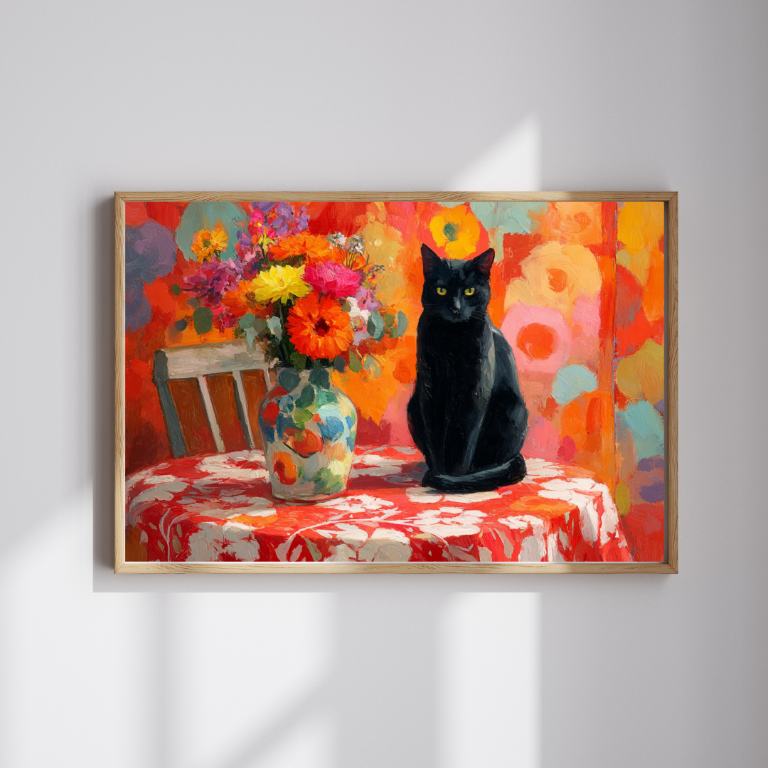Cat and the Flowered Tablecloth – Fauvist Black Cat Jigsaw Puzzle, Animal Theme Art Puzzle, Matisse-Inspired Puzzle The Puzzle Chest