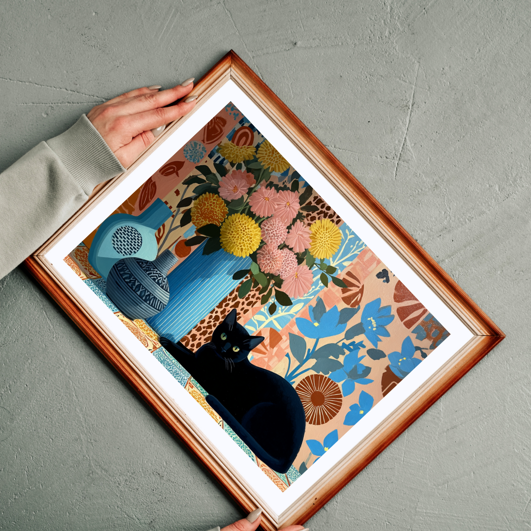 Cat with Blue Vase – Matisse-Inspired Fauvist Kitten Jigsaw Puzzle, Animal Theme Floral Cat Art Puzzle Puzzle The Puzzle Chest